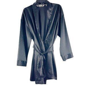 Vintage Victoria’s Secret Black Satin Belted Kimono Robe One Size Tiny Flaws
